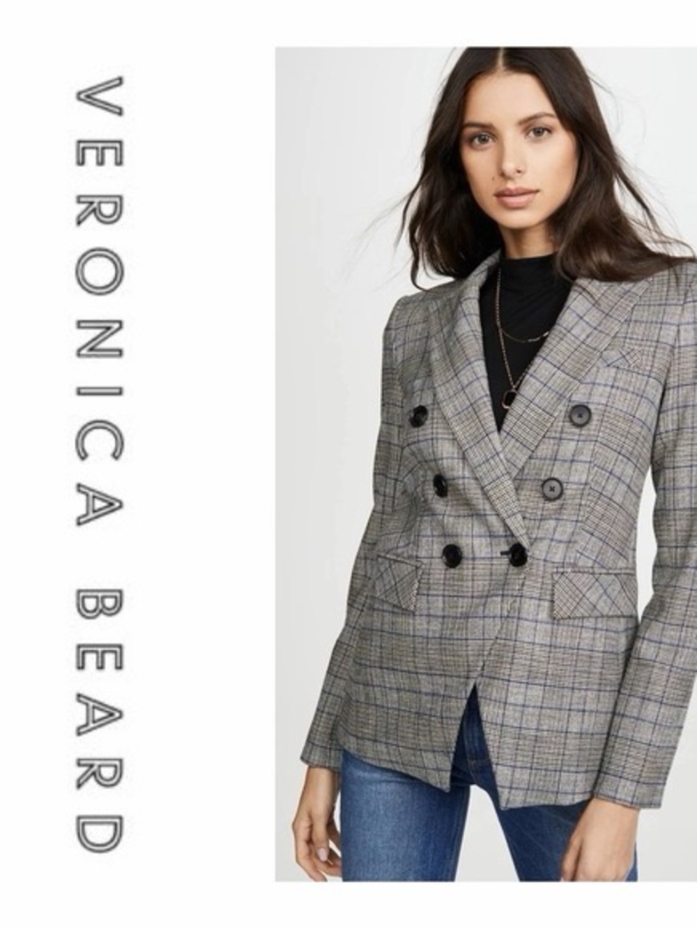 Veronica Beard Gray Plaid Double-Breasted Blazer Size 0
